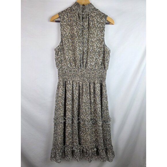 1.State Womens Dress Size Large Tan Floral Sleeveless High Neck Ruffle Lined - Picture 10 of 15